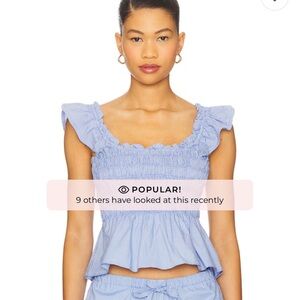 Faithfull the Brand Eudora Top in Micro Gingham Soft Blue NWOT
